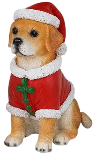 Generisch Hund Weihnachtsfigur - Harzdeko Mit Santa Hut | Lustige Tierstatue Für Feiertage, Tisch, Wohnzimmer, Arbeitszimmer, Festliche Für Kinder, Erwachsene, Familien, Winterdekoration Zuhause In
