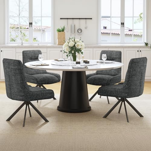 Ckaff Drehstuhl Esszimmer, 4er Set 360° Drehbar Esszimmerstuhl, Küchenstuhl, Polsterstuhl aus Chenille, Schminkstuhl mit Hoher Rückenlehne und Metallbeine für Esszimmer Küche Büro, Dunkelgrau