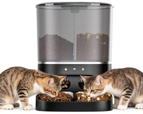 8L Distributeur Croquettes Chat Automatique 2 Bols, WiFi 2.4G, Commande APP | Minuterie Programmable, Gamelle Chat Automatique en Acier Inoxydable, 1-10 Repas par Jour pour Petits Chiens et Chats