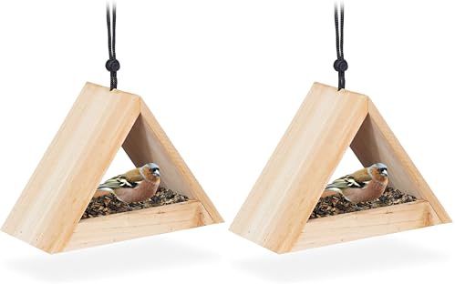 Relaxdays Vogelhaus zum Aufhängen, unbehandelt, Futterhaus für Wildvögel, Garten & Balkon, Holz, HBT 16x23,5x12cm, Natur (Packung mit 2)