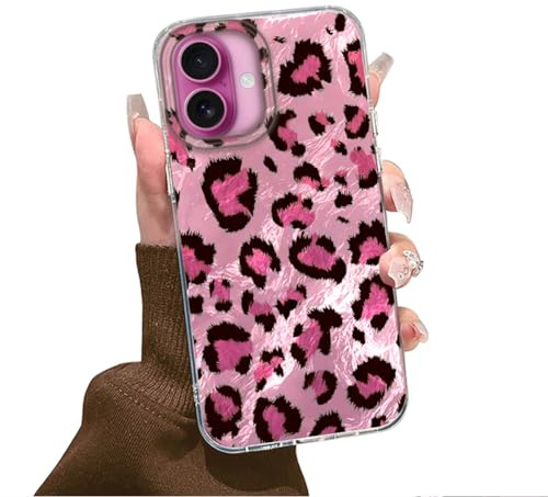 Tedyhulle Case for iPhone 16 6.1, Aesthetic Cute Pink Cheetah Leopard Pattern Print Design Women Girls, Slim Soft TPU Bumper PC Back Glitter Shiny Shockproof Protective Phone Cover