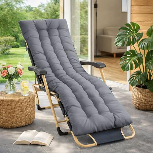 Bocguy Bequeme Liegenauflage Deckchair & Sonnenliegen 170 * 50 * 10cmGartenliege Auflage Sonnenliege Liegestuhl Polster mit Schaumflockenfüllung Gartenmöbel Kissen Blau (Grau)