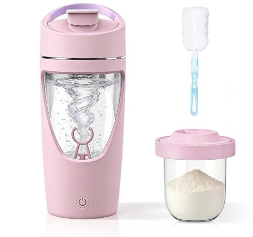 SGZIOO Shaker Protéine Electrique, Shaker à Protéines Automatique, Rechargeable Shaker Mixeur, Bouteille Shaker de Protéines, sans BPA, Shakers Electrique pour Shakes Protéinés, Repas, Rose