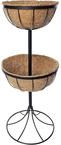 Gr8 Garden 2 Tier Flower Fountain Planter with Coco Liners, Metal Outdoor Garden Plant Stand, Patio Decor