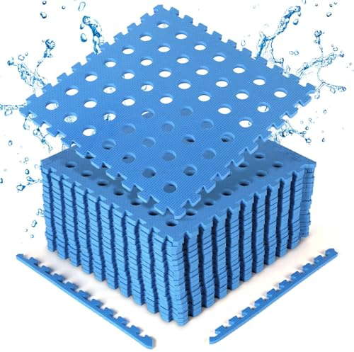 Jaxguom Lot de 36 tapis de piscine d'extérieur 5,76 m², 41 x 41 cm, tapis de protection avec trous, antidérapant, isolation thermique, extensible, pour jacuzzi, pataugeoire, bleu