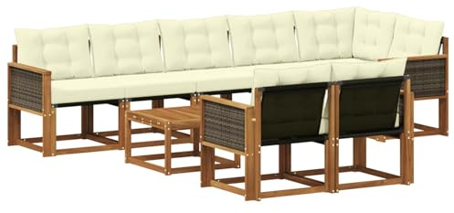 vidaXL Outdoor-Sofagarnitur mit Kissen 9 pcs Natur und Creme, Gartenlounge, modernes Sofa für draußen, bequemes Terrassenmöbel, stylisches Sitzset