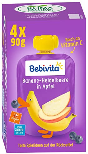 Bebivita Kinder-Spaß Banane-Heidelbeere in Apfel, 1er Pack (1 x 4 x 90 g)