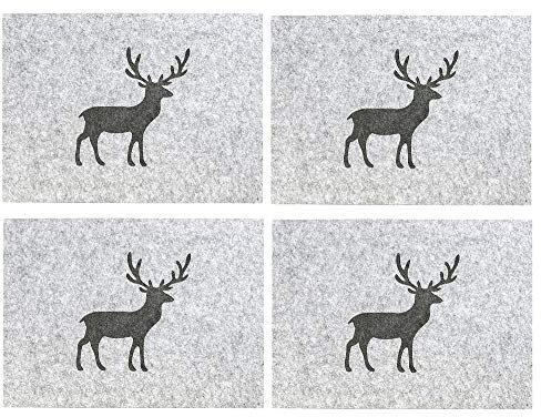 BOLTZE 4 x Tischset Hirsch Filz grau 45 x 35 cm, Deko, Sets (Ganzer Hirsch (4-teilig))
