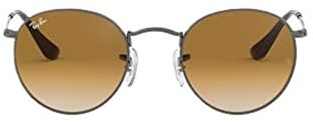 Ray-Ban Unisex RB3447N Round Flat Lens Round Sunglasses, Gunmetal/Clear Gradient Brown, 50 mm