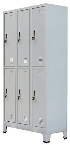 Festnight Schließfachschrank Umkleideschrank Wertfachschrank mit 6 Fächern und Kleiderstange 90x45x180 cm Grau