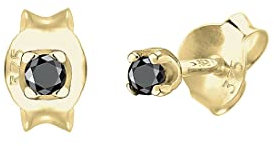 Elli DIAMONDS Ohrringe Damen Stecker Schwarzer mit Diamant (0.03 ct.) in 375 Gelbgold