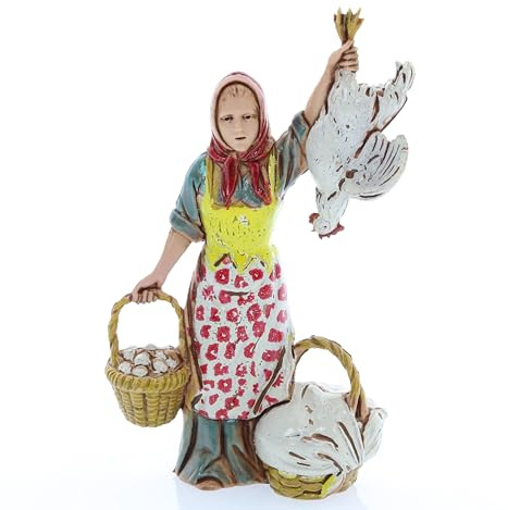 Moranduzzo Frau, die Hühner verkauft für Krippe 10 cm Maßstab 1:20 - Unzerstörbare Krippenfiguren - Stil 700', Handbemalt, Offizielles Produkt, Hergestellt in Italien, Bildhauer M. Landi