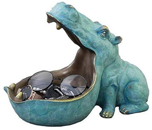 xiangshang shangmao Nilpferd-Statue, Kunstharz, Nilpferd, Skulptur, Tischdekoration, sonnentrockener Behälter (Vintage-blaues Nilpferd)