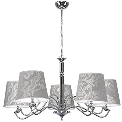 Licht-Erlebnisse Moderner Kronleuchter mit Schirm Chrom Grau 5-armig Barock Motiv MARESSA Esszimmerlampe Wohnzimmerleuchte