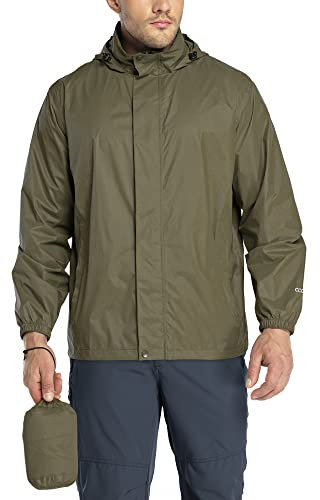 33,000ft Regenjacke Herren Leicht Wasserdicht Faltbare Regenmantel mit Kapuze Fahrrad Rain Windbreaker Windjacke Camping Outdoor Dunkelgrün XXL