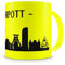Samunshi® Ruhrpott Skyline Tasse Kaffeetasse Teetasse Kaffeepott Kaffeebecher Becher H:95mm/D:82mm neon gelb
