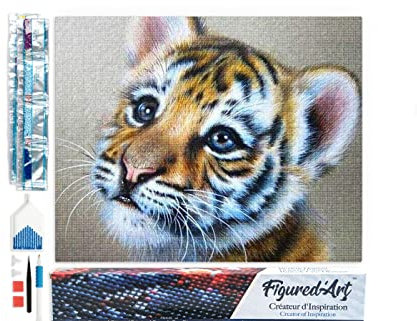 Figured'Art Diamond Painting Erwachsene 40x50cm Ganze Leinwand gerollt Tiger Baby 5D Bilder Eckige Steine - DIY Set Basteln