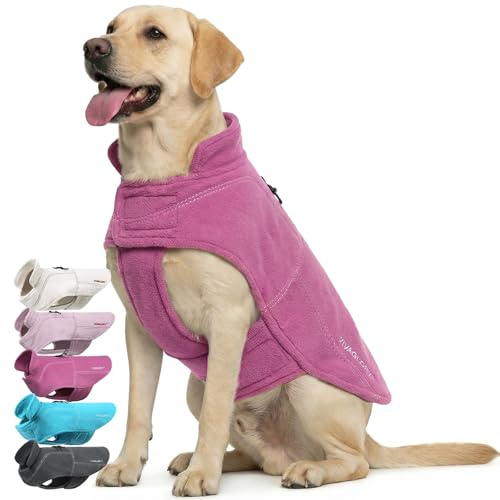 VIVAGLORY Softpad Wintermantel Hund, Hundemantel Fleecemantel Hund, Fleecejacke mit Bauchschutz, Fleece Reflektierend Verstellbar Softshell, XL, Fuchsia