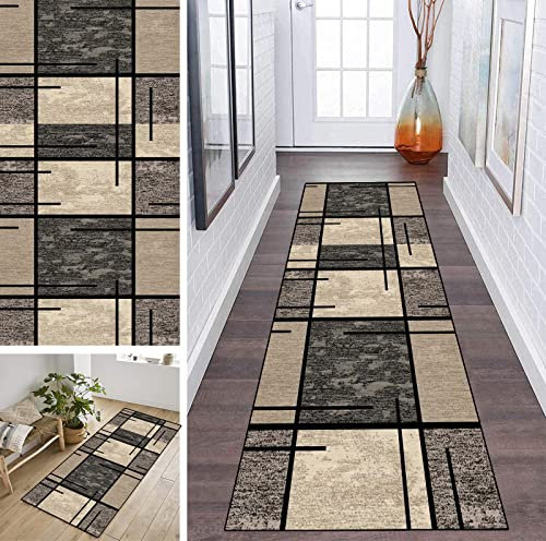 ZDYHMrj Teppich Läufer Flur rutschfest Korridor Teppichläufer Braun Waschbar Modern Küche Schlafzimmer Wohnzimmer Läufer Teppich Breite 40cm/ 50cm/ 60cm/ 70cm/ 80cm/ 90cm/ 100cm
