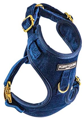Fluffy Tailers Royal Blue Velvet Dog Harness (XXS) | Extra Extra Small Dog Harness, No Pull, Adjustable Puppy Harness with Breathable Padded Chest Strap for Small & Teacup Dogs | Comfortable & Stylish