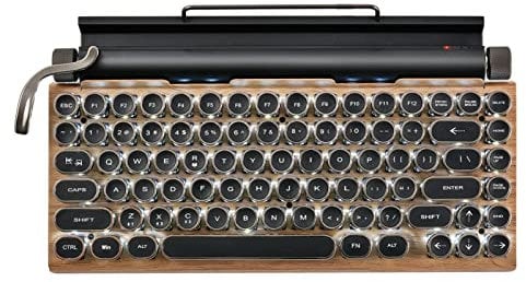 Yunseity Retro Typewriter Keyboard, 83 Keys Punk Round Keys Mechanical Gaming Keyboard, Bluetooth Qwerty keyboard for PC, Tablet, for iOS, Android Phones (Brown)