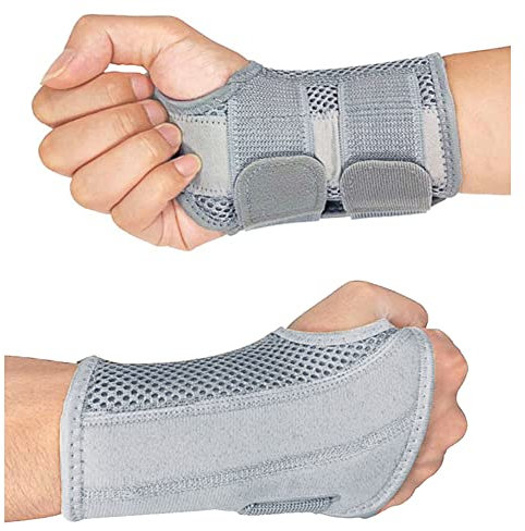 HYCOPROT Handgelenkstütze mit Metallschiene,Verstellbare Atmungsaktive Handgelenkschiene,Handgelenkbandage Für Verstauchungen, RSI, Arthritis und Sehnenscheidenentzündung (L/XL, Grau,Linke)