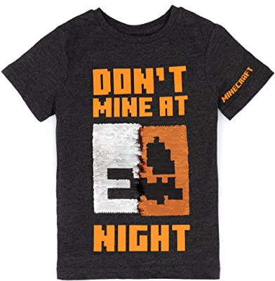 Minecraft Boys Halloween T-Shirt | Kids Dark Grey Flip Sequin Pumpkin Creeper Villains Graphic Tee | Skeleton Seasonal Costume Top | Spooky Holiday Gaming Gift for Children