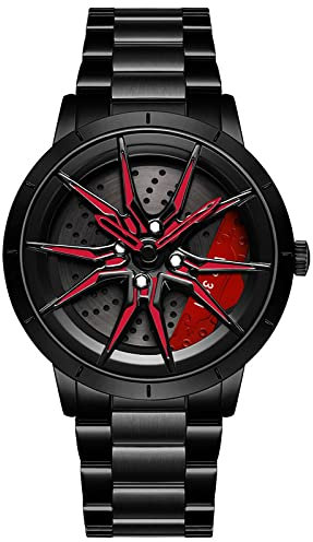 RWXCOW Herren Uhr Men Watch herrenuhr Uhren Watches for Mens orologio Uomo Man für herrenuhren Sale Armbanduhr herrenarmbanduhr (C-Stahlbandschwarz+rot)