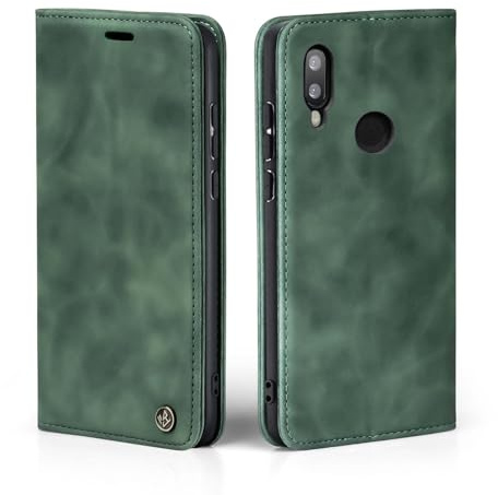 LBH Handyhülle für Huawei P20 Lite in Grün mit Karten- und Geldfach Smartphone Hülle mit Standfunktion Flip Case Schutzhülle Magnetverschluss Vintage