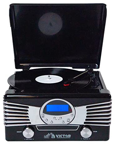 VICTOR Diner 7-in-1 Turntable Music Center, Black (VHRP-1400-BK)