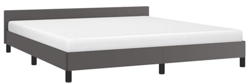 VidaXL Cadre de Lit Double Avec Tête de Lit Rembourré - Sommier à Lattes Pour Adulte - Chambre Intérieur - Gris 180x200 cm - Similicuir