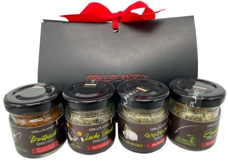 4 Gewürz-Salze für Fisch in Geschenkverpackung als Geschenk-Set für die mediterrane Küche zum Grillen und Braten