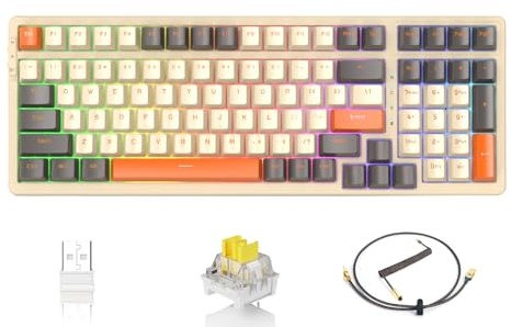 ATTACK SHARK K98 100-Tasten Hot-Swappable Mechanische Gaming-Tastatur, Bluetooth/2.4G/Coiled USB C, 3000mAh Akku, RGB Backlit, Programmierbar, OEM Gelber Schalter, for Windows/PC/Mac - Twilight