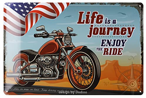 Dodino 20x30cm, LIFE IS A JOURNEY, Metallschild mit Route 66, Vintage-Stil, Vintage Retro Metallschild Route 66