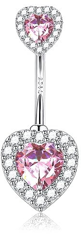 Sllaiss 14G Herz Bauchnabelpiercing 925 Sterling Silber Nabelpiercing für Frauen Rosa Zirkonia Nabelring Bauchnabel Piercing Schmuck Weißgold Körperschmuck