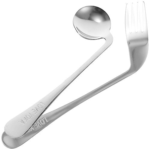 LALAFINA Adaptive Utensils Spoons Forks Set Right Handed Grip Disabled Cutlery Curved Spoon Fork Self Feeding Utensil for Disabled People, Elderly