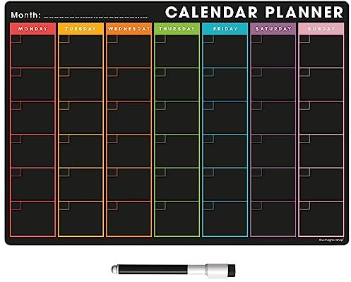 TMS Magnetic Monthly Planner and Dry Wipe Pen, Blackboard Fridge Calendar Whiteboard for Meal Prep, Notes, Reminders or Daily Planner | Dry Erase Memo Board for Kitchen or Office