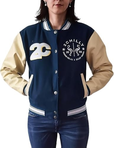 2chilly Damen Collegejacke Baseballjacke Varsity Jacket Lederjacke College Baseball Jacke Palm Bay Florida - limited Edition (as3, alpha, l, regular, regular, dark-Petrol/beige)