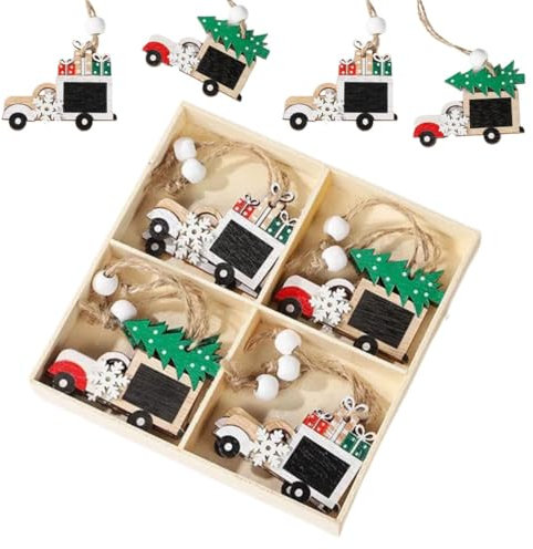 Orapink 12 Stück Weihnachten Hängende Dekorationen, LKW mit Weihnachtsbaum und LKW mit Geschenk Geformte Ornament mit Seil für Weihnachtsbaum/Kamin/Fenster