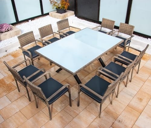 EIGENE Produktion 8 Jahre GARANTIE PolyRattan Garnitur Gartenmöbel Essgruppe Tisch Dining Polyrattan Aluminium Natur 6X Stuhl Esstisch