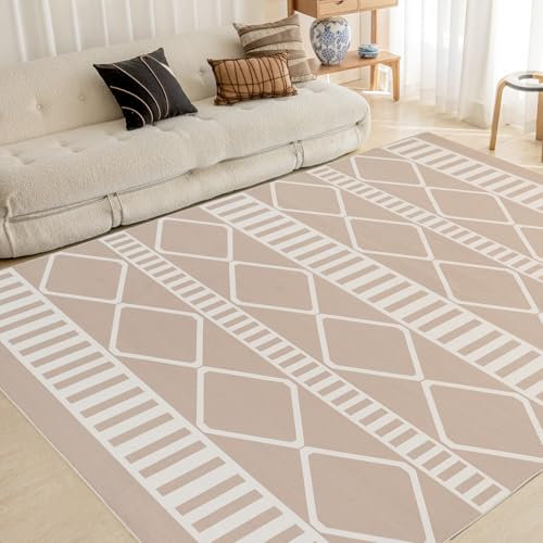 OMERAI Wohnzimmer Teppich Waschbar In-& Outdoor Wetterfest 150X240CM Beige Modern Balkon Schlafzimmer Weich Rutschfest Camping Matte