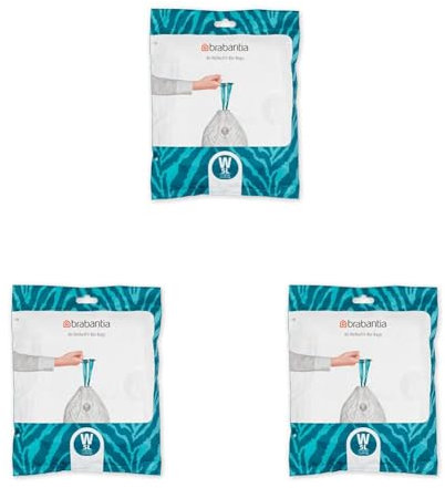 Brabantia Sacs Poubelle PerfectFit (Code W/5 Litres) Ultra Résistant, Poignées Coulissantes (40 Sacs) 137846 Blanc (Lot de 3)