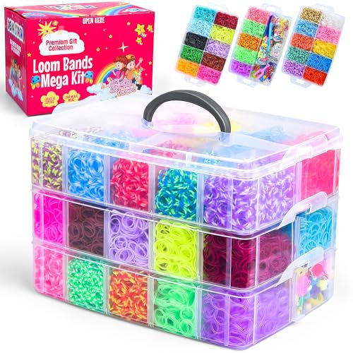 DEVA STASH 15200+ Loom Bands Kit, 25 Colours Loom Band Kits for Girls Includes Clips, Charms, DIY Friendship Bracelet Making Kits, Craft Kits, Perfect Birthday