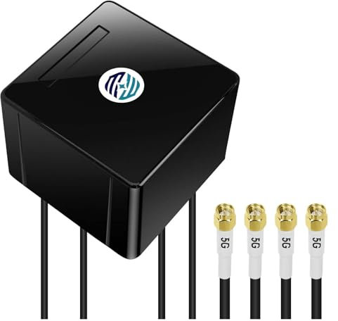 Maswell 5G Antenna Outdoor 4X4 MIMO | Up to 6dBi Mobile Broadband 600-8000MHz Omni Cross Polarized External Aerial for Campervan Home Cellular 4G+ 5G NR LTE WiFi 6E Rugged Router Modem | 4X SMA Male