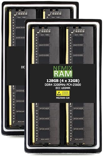 NEMIX RAM 128GB (4X32GB) DDR4 3200MHZ PC4-25600 2Rx8 1.2V CL22 288-PIN ECC Unbuffered UDIMM KIT