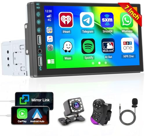Hikity Autoradio 1 Din Carplay Android Auto Bluetooth con Schermo Stereo Auto 7 Pollici Car Play Touchscreen FM Telecamera Posteriore