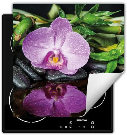 DarHaus Herdabdeckplatte 50x52 cm Einteilig Küchen Zubehör Kochfeld Abdeckung Ceranfeld Herdplattenabdeckung Induktionskochfeld Aufrollbare Matte, Orchidee - Blume