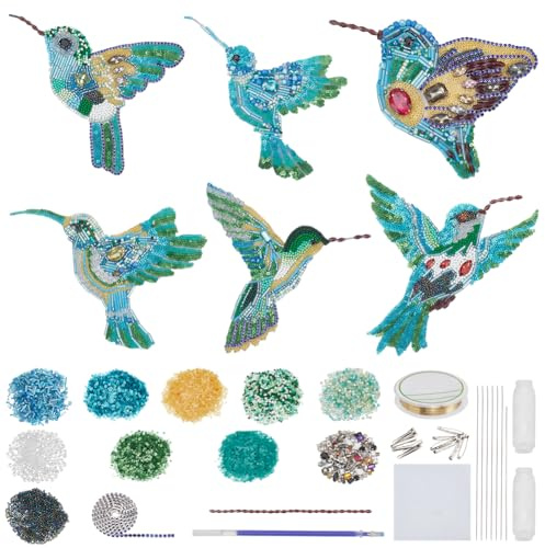 WEBEEDY DIY Hummingbird Rhinestone Beaded Patch Kit Bead Embroidery Kit | Bird Brooch Pin Hair Accessory, Sequin Patches, Sew-on Crystal Appliques for Clothes Handbag Decor, Sewing Craft, Unique Gift