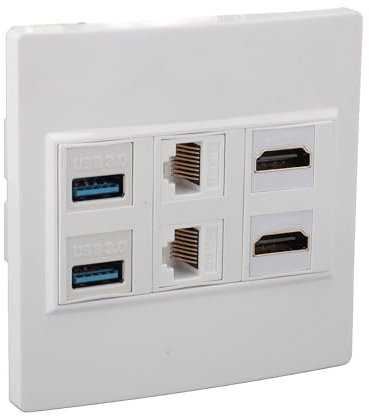 Boîte de Sortie Multimédia 6 Ports, HDMI 4K, Plaque de Prise Murale Multimédia Ethernet Coaxiale USB 3.0 RJ45, Coupleur RJ45 Cat6 5 Gbit/s, Panneau de Plaque Murale Combinée