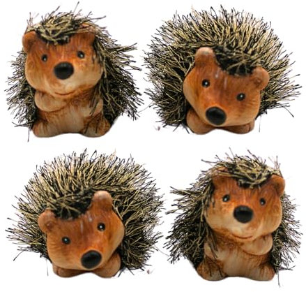 Dekofigur Igel, Keramik - Garten Igel, Dekoigel mit Fell im 4er Set in braun, Größe ca. 6 x 6 x 8 cm.